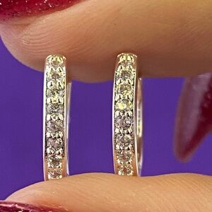 💛 Classic 925 Mini Pavé Hoop Earrings with Clear Stones | Everyday Jewelry